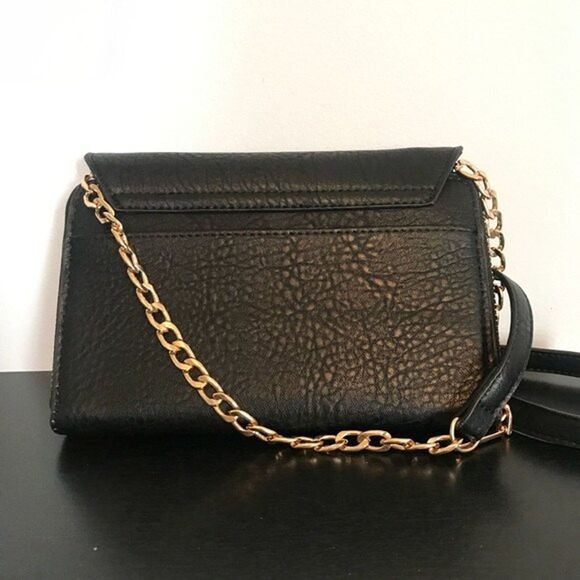 Madison West Black Convertible Clutch Crossbody Bag Purse With Gold Accents - Picture 2 of 6